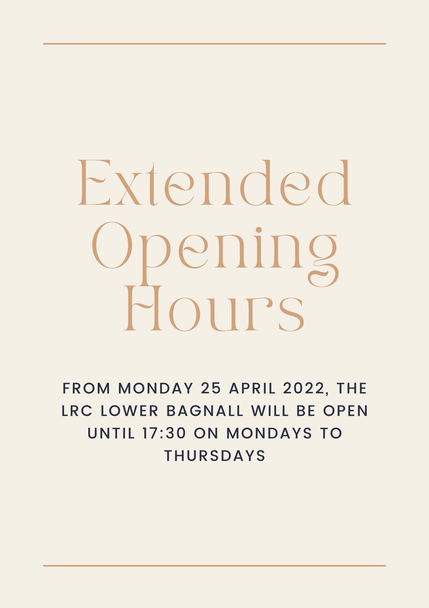 F6thLRCs's tweet photo. Welcome back everyone!👋 We hope you had a wonderful easter break and you are ready for the new term! 😃
We would like to remind you, as of today, LRC Lower Bagnall will be open until 17:30 on Mondays to Thursdays. 👏
#f6th #f6thlrc https://t.co/DoyE3V1p1U