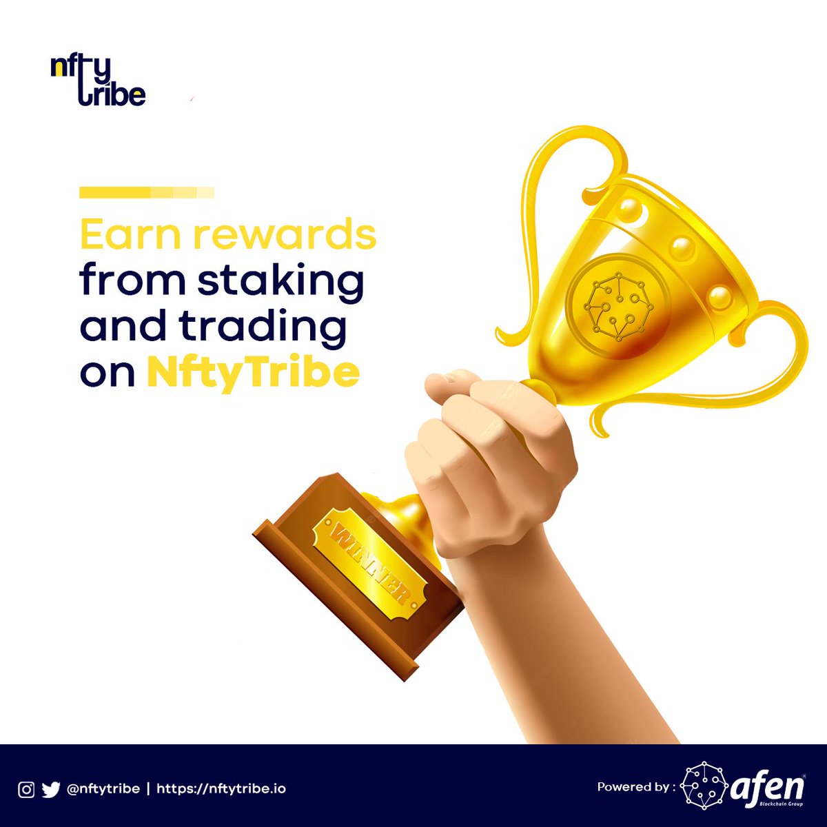 GM Tribers!

⚠️ Upon completion of NftyTribe, $AFEN stakers will earn 15% APY + 50% trading fees. 

If you stake actively, you will be entitled to earn 50% of trading fees from trading activity on #NftyTribe.🤑

Staking just got more rewarding.🍾