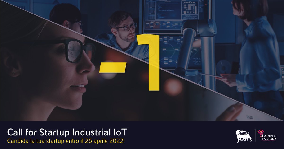 CariploFactory's tweet photo. #industrialIoT
⏰Run Run Run! Restano soltanto 1.440 minuti per partecipare alla #CallForStartup di @eni
⬇️ Candida la tua startup entro domani!
https://t.co/Q9pcoyAYZl https://t.co/sqEszy5Rhu