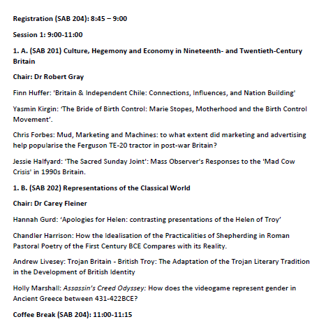 WinchesterHist's tweet photo. We're excited for our MA Day Conference on 7 May @_UoW! Contact @SimonSandall1 for details, and the programme is below with keynote @bronachkane. Our Day Conference gives our MA students a chance to showcase their work in a professional setting, a great aspect of our programme. https://t.co/vFqrN2g2E0