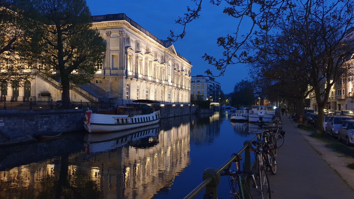 hazelcolq's tweet photo. #Ghent has had a #lightingstrategy since 1998. Accenting of key buildings as street lighting in its own right, in-ground lighting, lights from the banks of the canals, minimal lighting columns. Occasional one-colour #lightartwork. No fussy colour changing. Wonderful. https://t.co/rvhlAqxo9G