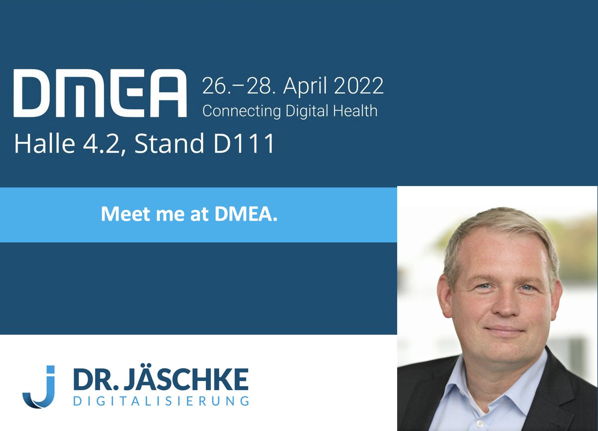 DrJaeschke's tweet photo. MIt meinen Kolleginnen und Kollegen der @DATATREE_AG  und @DigitalAvantga1 bin ich auf unserem Stand auf der DMEA, der Digital Medical Expertise &amp; Applications Messe in Berlin, vom 26.-28.04 in Halle 4.2 am Stand D111.

Ich freue mich auf spannende Gespräche. https://t.co/CIVwA8jEVi