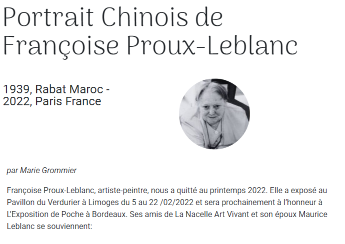 LeblancProux's tweet photo. Portrait chinois de Françoise Proux-Leblanc :
https://t.co/h4f5z3ddyo

#artist https://t.co/VtTOhmD3vQ