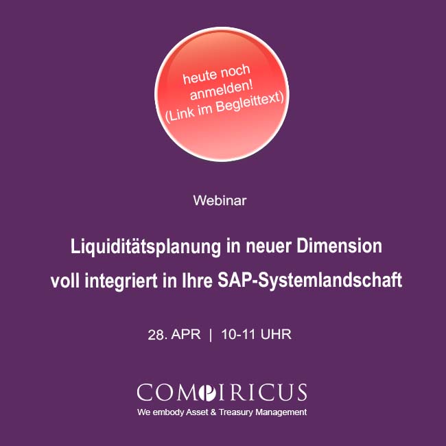 Jetzt anmelden: ow.ly/GyNH50IR0Hz

CILA ist sowohl in der Cloud als auch on-premise auf Ihrem eigenen Server nutzbar. Für eine umfängliche Liquiditätsplanung kann CILA auf Daten aus Ihrem SAP-System wie auch aus externen Quellen zurückgreifen.