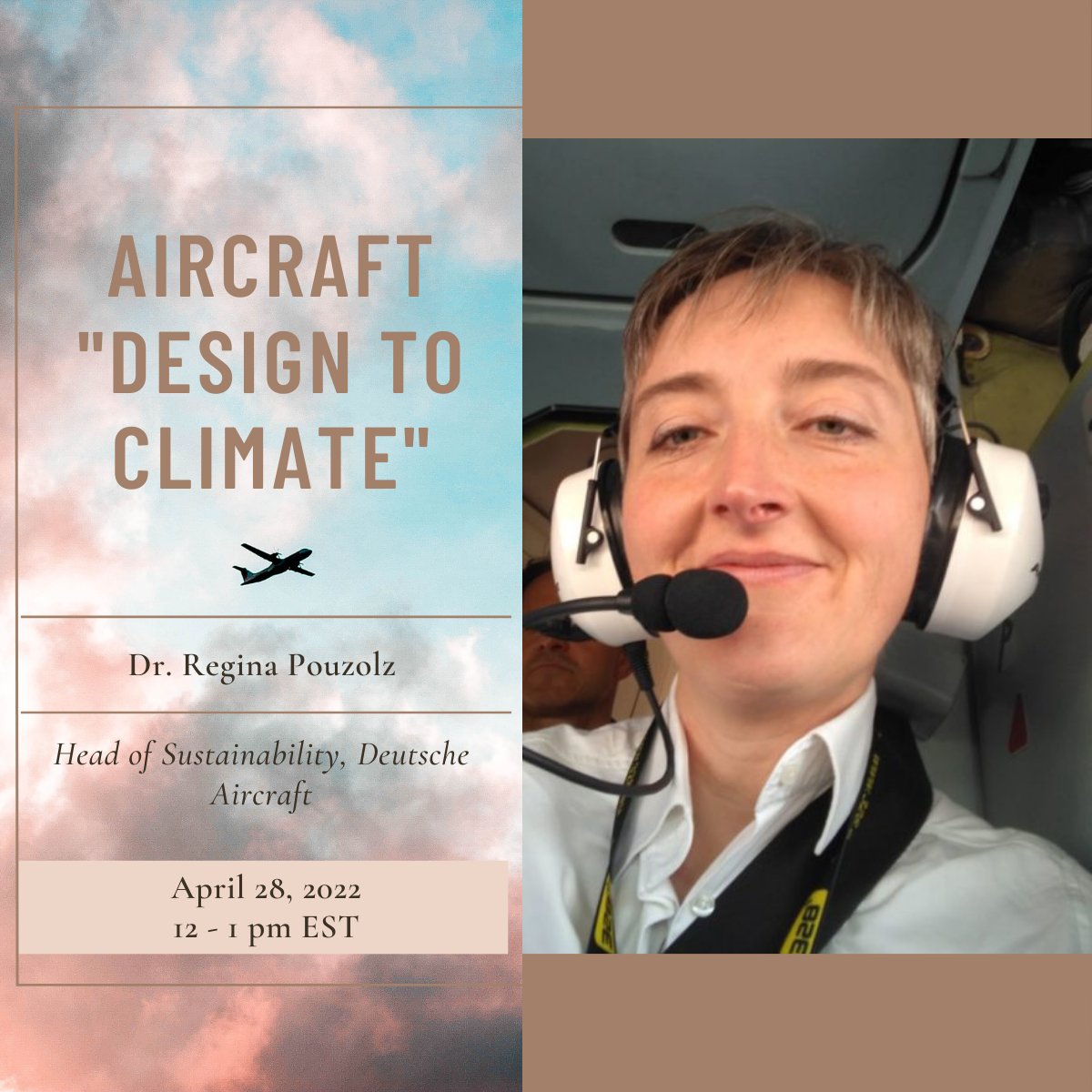 Don’t miss our Aircraft “Design to Climate” event with Dr. Regina Pouzolz, Head of Sustainability at Deutsche Aircraft on April 28th! Check out our website to sign up and more information! bit.ly/39gC0WM