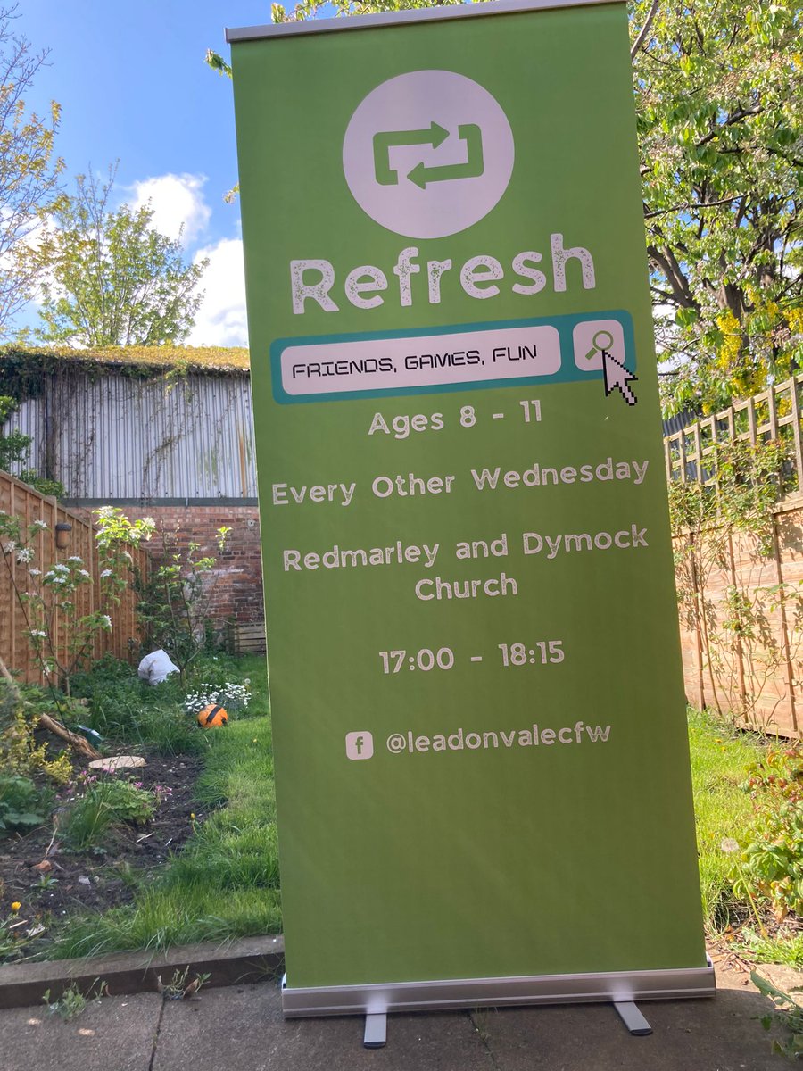FamilyworkerHLV's tweet photo. Our new Refresh banner has arrived and it's looking.... well..... FRESH!! We can't wait for our first Refresh next Wednesday! Launching at St. Bartholomew's church, Redmarley, 17:00 - 18:15! #kidsclub @leadonchurch https://t.co/imiHqviHoP