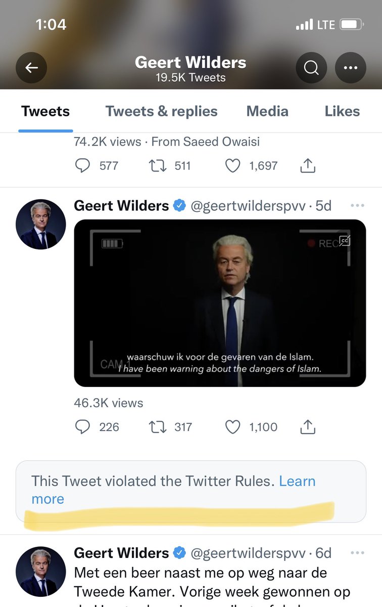 faisils's tweet photo. He tweeted again, I reported again and it has been acknowledged that he violated rules. Repeated attempts should result in his account suspension. We all should complain to twitter about Greet wilders’ hate content. #respectprophetMuhammadsaw https://t.co/j5LDER9m9n