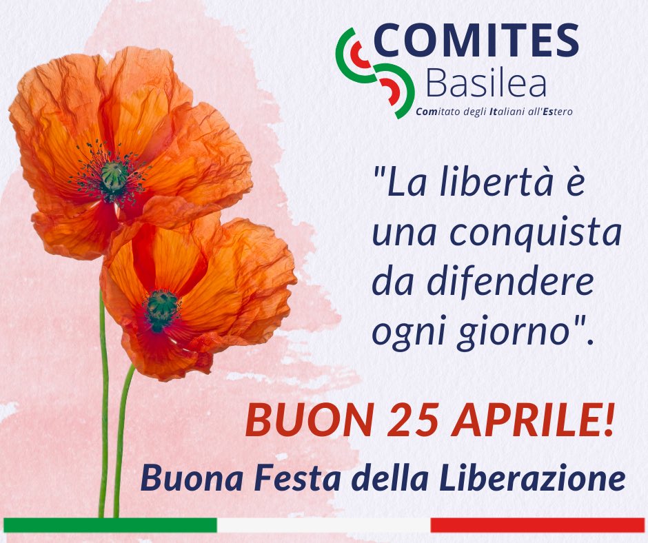 BasileaComites's tweet photo. Buon 25 Aprile! Buona Festa della Liberazione #25aprile2022 #Resistenza #Liberazione @ItalyInBasel @sbuttix https://t.co/0keM7akKjz