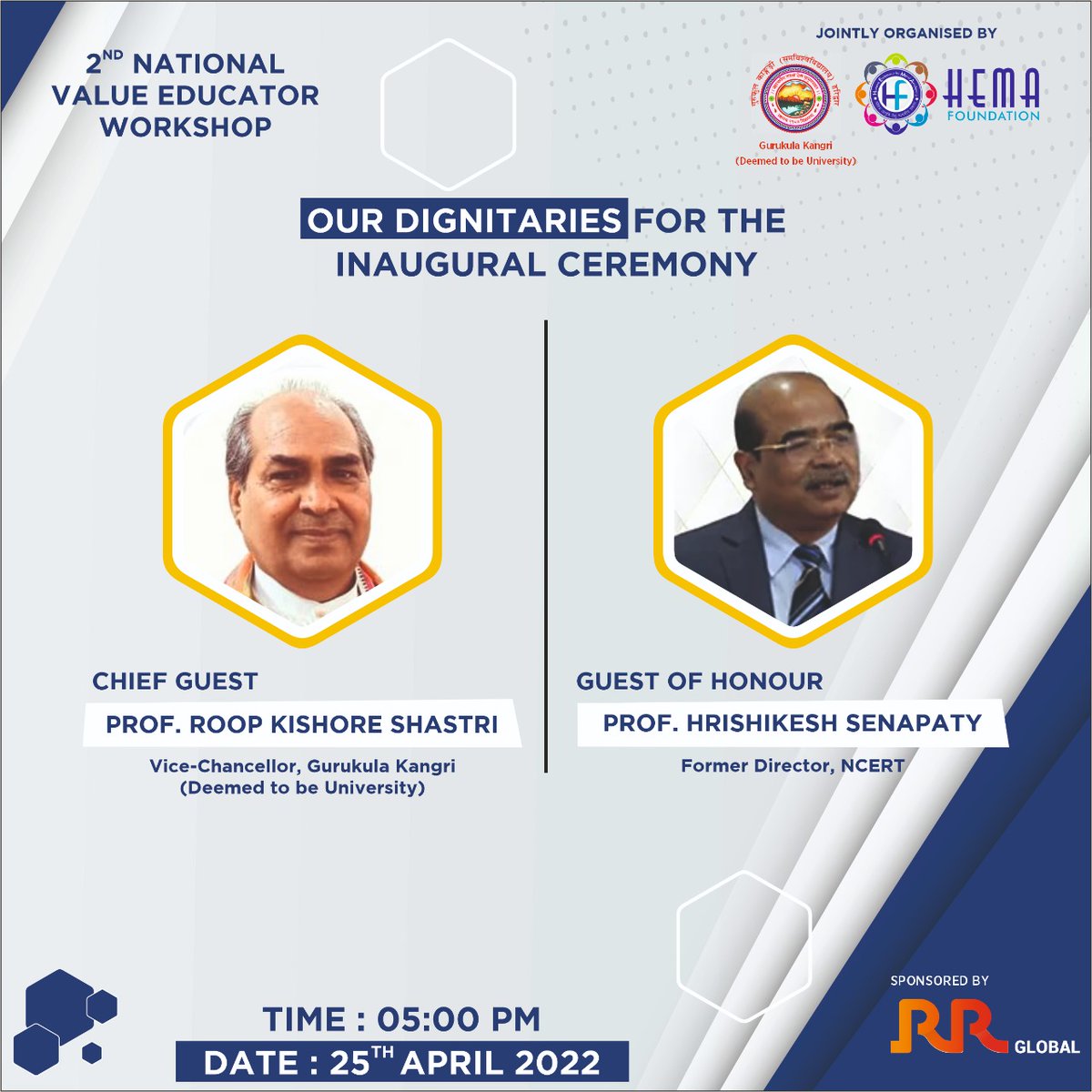 We take great pride in welcoming Prof. Roop Kishore Shastri, Gurukula Kangri (Deemed to be University) as our Chief Guest and Prof Hrishikesh Senapaty, NCERT as our Guest of Honour for the 2nd National Value Educator Workshop at 5 pm today
#ValueEducatorWorkshop #Morals