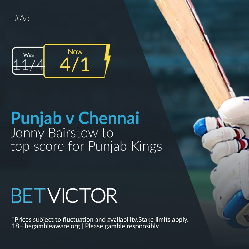 BetVictor's tweet photo. Punjab Kings will take on Chennai Super Kings in today's IPL game!
We've boosted Jonny Bairstow to top score for Punjab Kings.
#IPL2022 #Match38 #PBKSvCSK