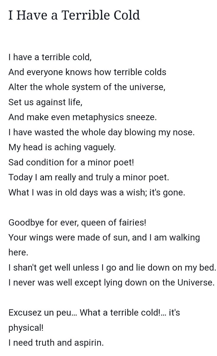 Here is a very apt poem by Fernando Pessoa as I enter Day 5 of Covid 🤧 hating to miss my last week with my classes before the timetable rotation 😟