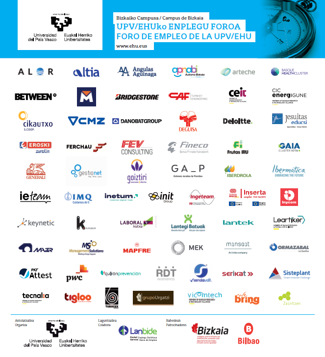 EnpleguGuneak's tweet photo. 📢#Foro de #Empleo UPV/EHU (Campus de Bizkaia) 
📌Consulta el programa y las empresas/entidades
👉https://t.co/mL9VBYfRXv
@upvehu @lanbideejgv @bilbao_udala @bizkaiaemplea @BizkaiaGazteak https://t.co/Ss845K2CLS