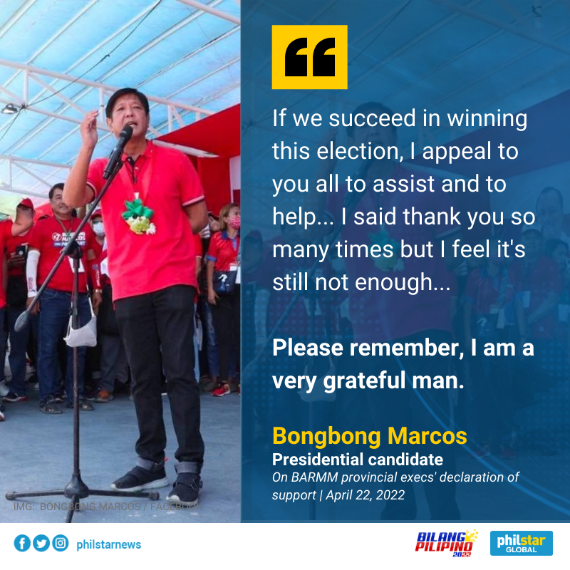 PhilstarNews's tweet photo. Bongbong Marcos thanked officials of BARMM for their commitment of support to his presidential candidacy. #BilangPilipino2022 https://t.co/iNVsDRUxED