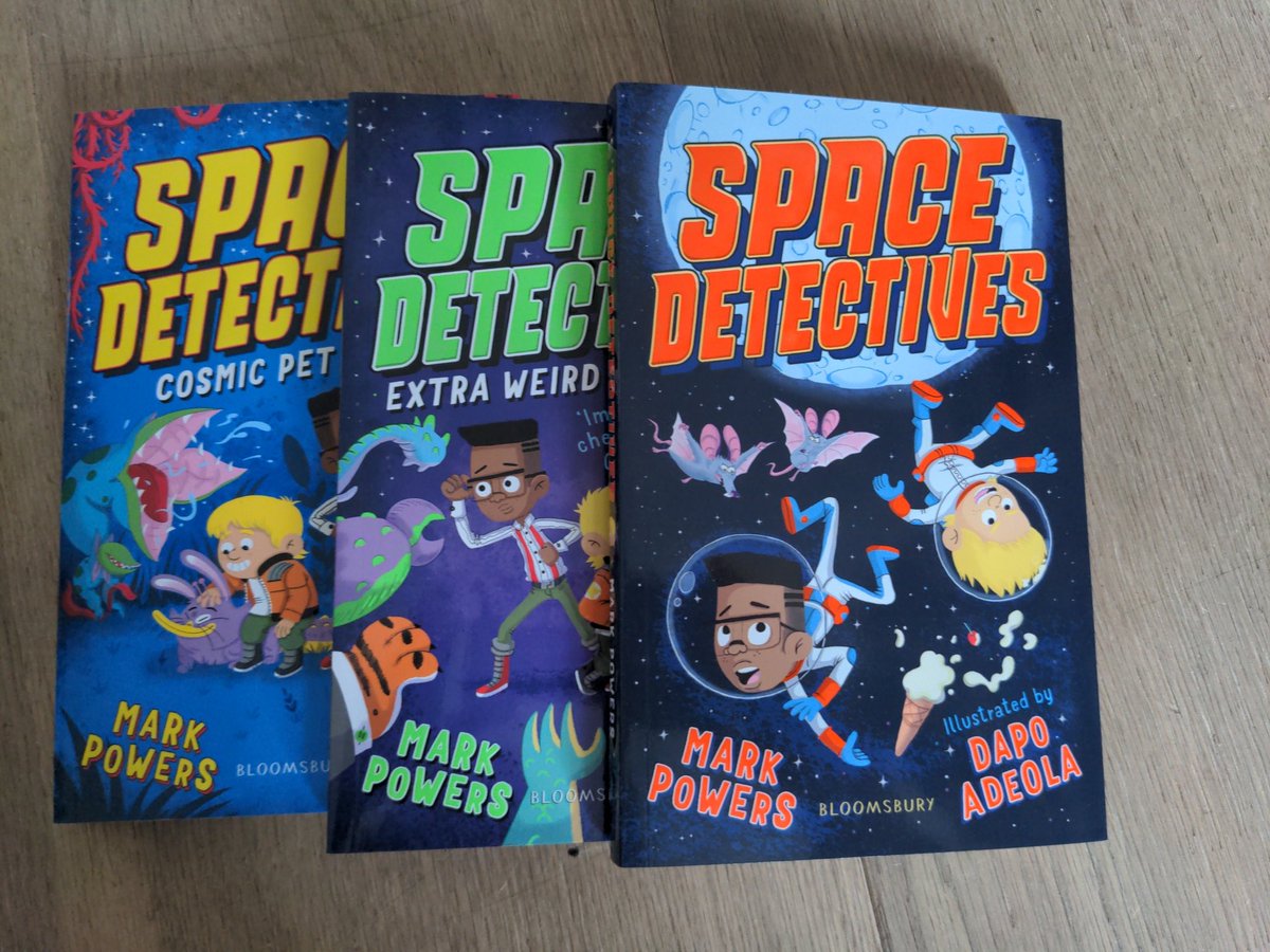 KateJShaw's tweet photo. Cheer yourself up - or the little selves in your life - with this fab third #spacedetectives title out 12 May. Cheerily funny stories by @mpowerswriter and immensely brill pics by @DapsDraws. In fact why not treat yourself to all 3 titles? @DuncanZoe @KidsBloomsbury https://t.co/qFNmmboRBP