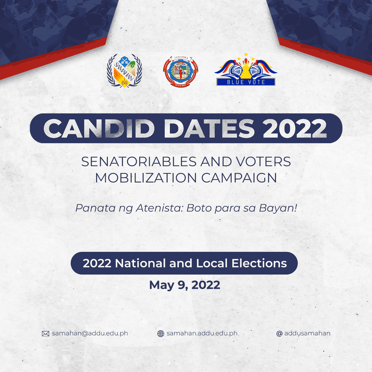 addusamahan's tweet photo. READ | The CANDID DATES 2022 seeks to boost students' awareness of our candidates and promote principled and informed votes for the upcoming 2022 elections.

Being informed voters entails great responsibility. Tayo na't bumoto para sa bayan! 🇵🇭
#Halalan2022 #PanataNgAtenista https://t.co/R5zv6NUvsc