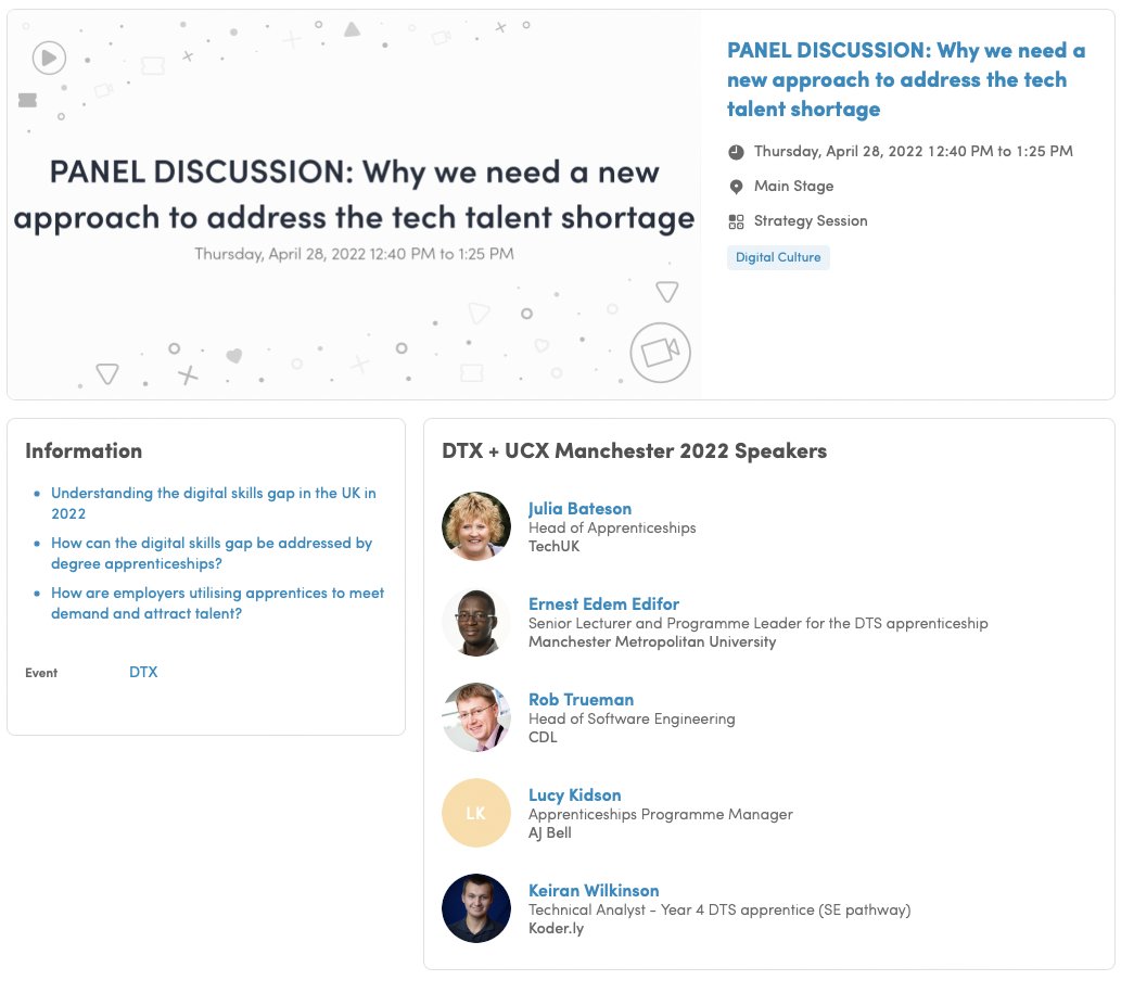 mattdevdba's tweet image. If you're attending @DTX360 #Manchester this week be sure to check out @CDL_Software Head of Software Engineering Robert Trueman and the panel on addressing tech talent shortage. #TeamCDL