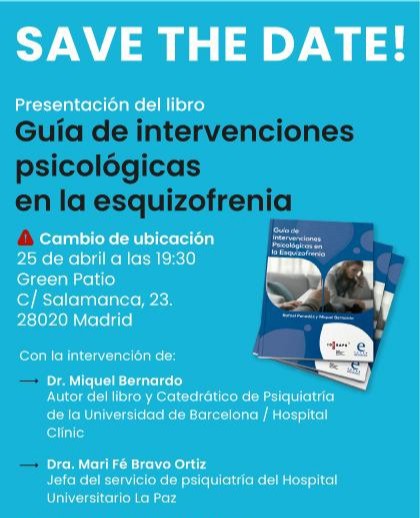 Verónica Jurado (@verojuradoleroy) on Twitter photo 🙋♀️🙋♂️ ¿Te vienes? <a href="/SERPsiqui/">Sociedad Española de Residentes de Psiquiatría</a> <a href="/SEPCyS/">SEPCyS</a> <a href="/aepcp/">AEPCP</a> <a href="/cop_psicologia/">Consejo General de la Psicología de España (COP)</a> <a href="/CopMadrid/">Colegio Oficial de la Psicología de Madrid</a> <a href="/SEPsiq/">SEPSM</a>
🎯HOY 25 de abril a las 19:30
📚 Presentación "Guía de las intervenciones psicológicas en la esquizofrenia" de R. Penadés y M. Bernardo <a href="/idibaps/">IDIBAPS</a> <a href="/hospitalclinic/">Hospital Clínic</a>
#Psicología #Esquizofrenia 🙋♀️🙋♂️ ¿Te vienes? <a href="/SERPsiqui/">Sociedad Española de Residentes de Psiquiatría</a> <a href="/SEPCyS/">SEPCyS</a> <a href="/aepcp/">AEPCP</a> <a href="/cop_psicologia/">Consejo General de la Psicología de España (COP)</a> <a href="/CopMadrid/">Colegio Oficial de la Psicología de Madrid</a> <a href="/SEPsiq/">SEPSM</a>
🎯HOY 25 de abril a las 19:30
📚 Presentación "Guía de las intervenciones psicológicas en la esquizofrenia" de R. Penadés y M. Bernardo <a href="/idibaps/">IDIBAPS</a> <a href="/hospitalclinic/">Hospital Clínic</a>
#Psicología #Esquizofrenia