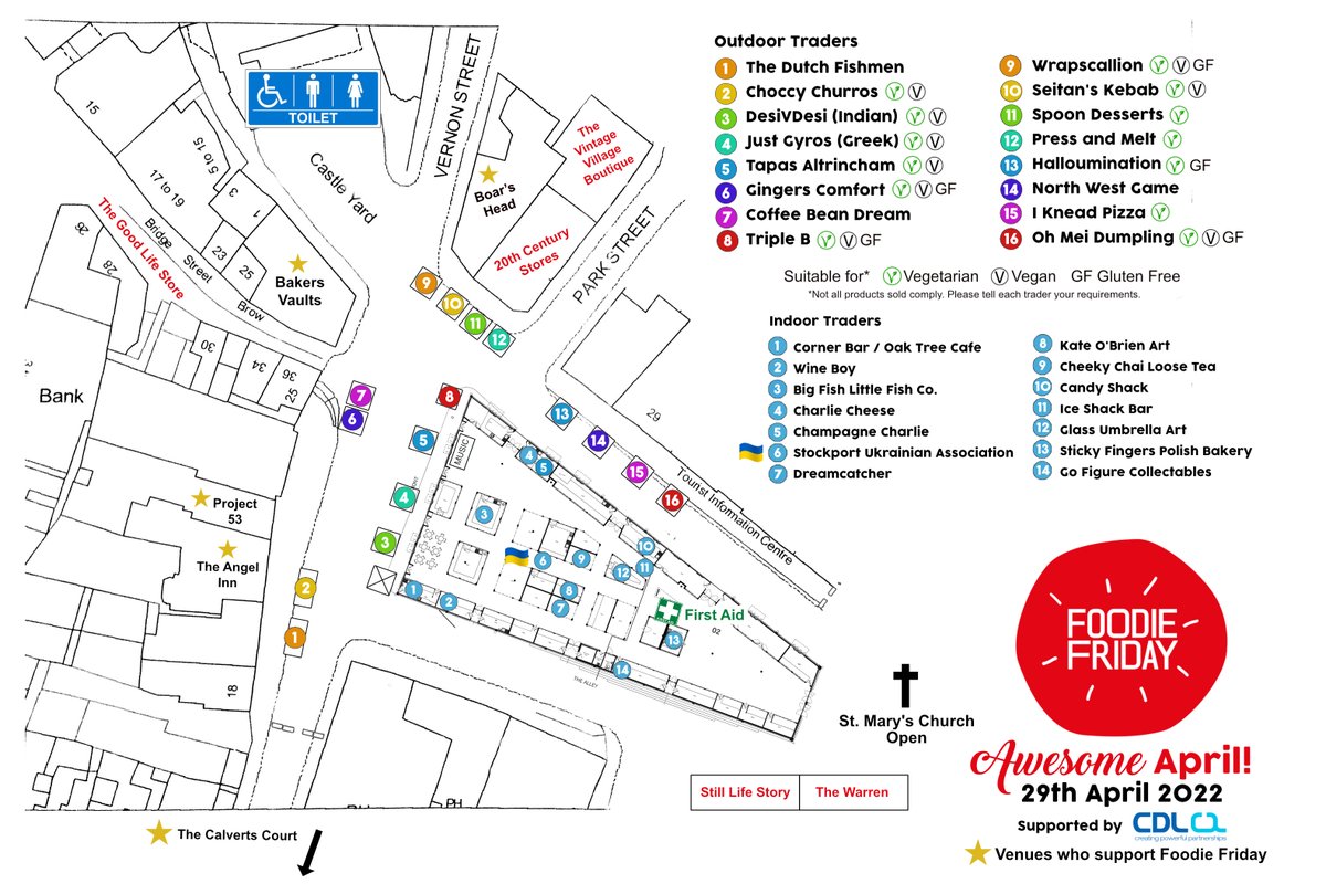 Please RT our trader map @thedutchfishmen @justgyros @tapasaltrincham @triplebagels @wrapscallion_co @PressandMelt @halloumination @NW_Game @i_knead_pizza @ohmeidumpling @ChoccyChurros @spoondesserts @GingersComfort @coffeebeansarah & new vegan offers @seitanskebab & DesiVDesi 😋