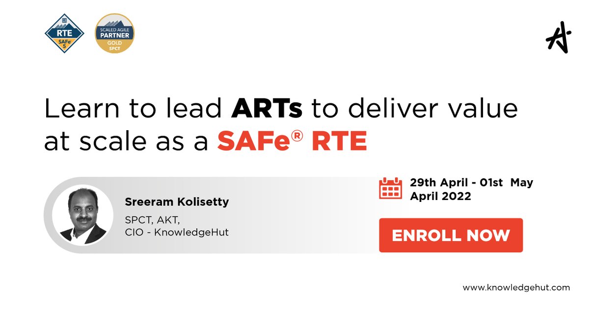 KnowledgeHut's tweet photo. Get trained as a SAFe® Release Train Engineer from a top instructor. Enroll for our SAFe 5 RTE training. 📢🚀

Enroll Now! https://t.co/uXm2tWGnVM

#upGradKnowledgeHut #SAFetraining #trainingprogram #onlinelearning #edtech #upskillyourself https://t.co/5wSuQdKJp6