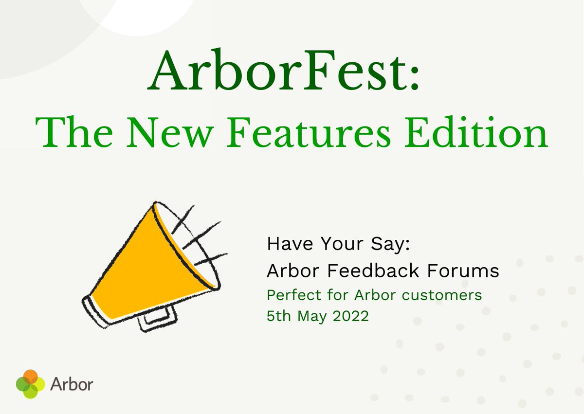 ArborEdu's tweet photo. If you’re part of the #ArborCommunity, we’d love to hear from you! Come along to one of our interactive feedback forums at #ArborFest, and join the discussion about the future of our MIS: https://t.co/jNs2GU4FU2 https://t.co/OrcrdWsRDG