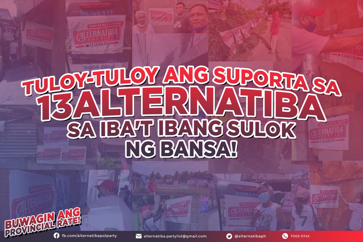 KamanggagawaPL's tweet photo. Ipanalo ang #13ALTERNATIBA sa Valenzuela, San Juan, Batangas, Alaminos sa Laguna, Tinejeros sa Malabon at Marikina!

Ngayong papalapit na ang eleksyon, mas pinalakas na natin ang house-to-house campaign!

Maraming salamat sa dedikasyon ng ating mga volunteers! https://t.co/UOmmTjNE5L