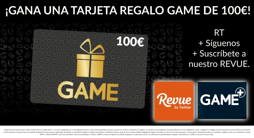 💸 ¡GANA esta TARJETA REGALO GAME de 100€! 💸

🔄 RT + Síguenos.
📱 Suscríbete a nuestro boletín de #Revue.
⏱ Participa hasta el 01/05/2022 a las 23:59h.

⚫ ¡Y disfruta de las mejores novedades y contenido videojuegos! ⚫

Enlace a nuestro Revue ➡ ow.ly/If2T50IQZhS