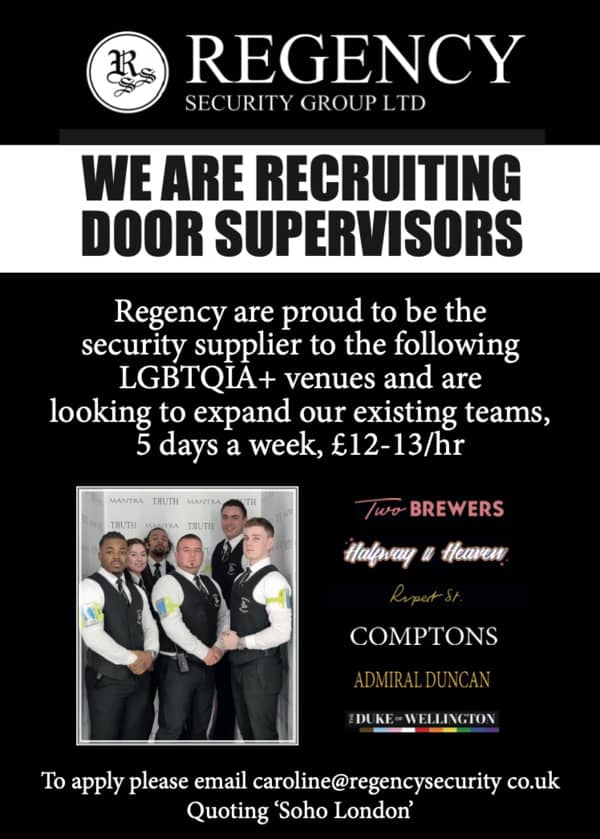 QXMagazine's tweet image. @RegencySecurity are recruiting Door Supervisors ! #RegencyProud