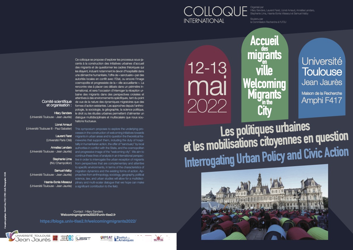 cas_ut2j's tweet photo. 📣 Les 12-13/05 aura lieu le colloque international "l’Accueil des migrants en villes : les politiques urbaines et les initiatives citoyennes en question / Welcoming migrants in the city : questioning urban policy and civic action" !
🚩 F417 - MdR - UT2J

⤵️ Affiche et programme https://t.co/kqTMPo8Y0H