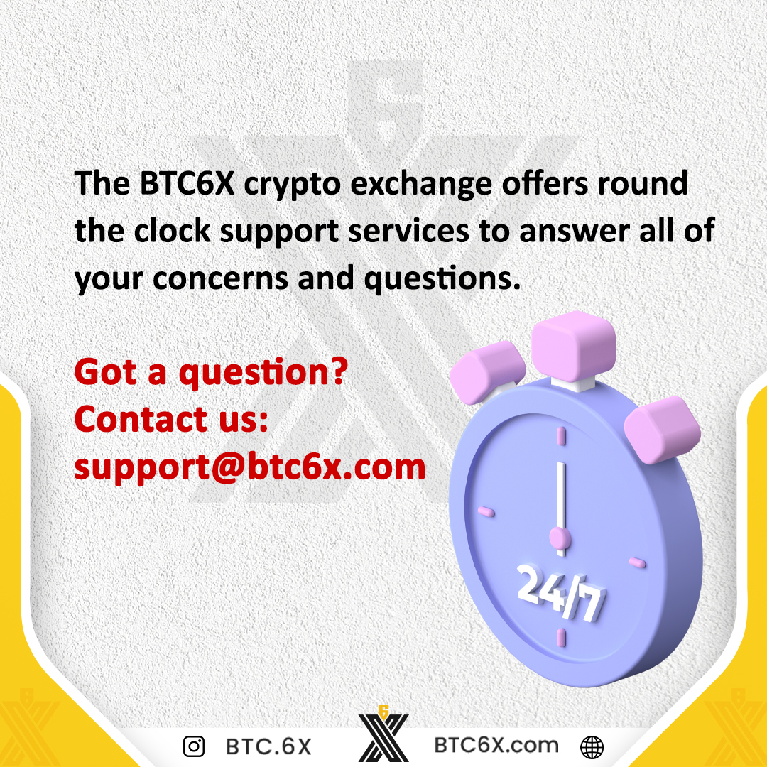 PurcowExchange's tweet photo. BTC6X 24/7 #SUPPORT TEAM.
The BTC6X #cryptoexchange offers round the clock support services to answer all of your concerns and questions. Got a question?
Contact us:
support@btc6x.com https://t.co/zJHWbugN7M