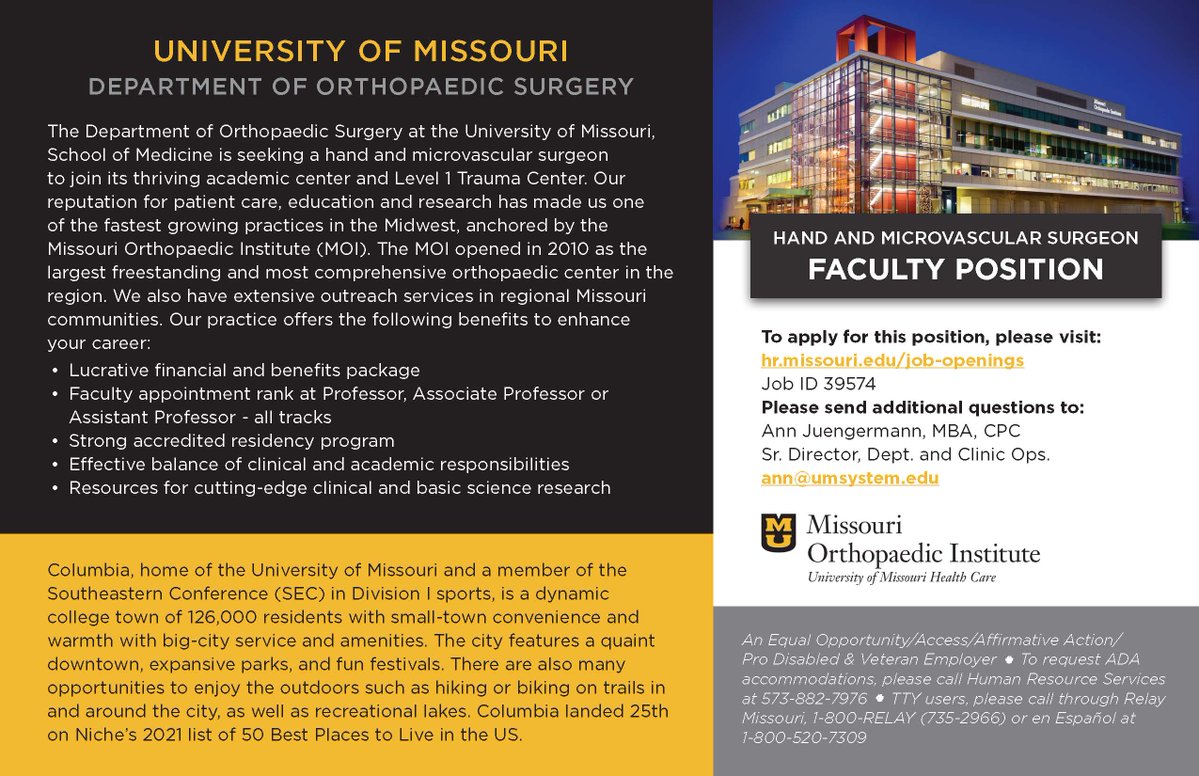 We're looking for current and future hand surgeons to join the hand team at @MUOrthopaedic. We have access to phenomenal #research and operative resources. DM me or @NuelleHandMD for info!

erecruit.umsystem.edu/psp/tamext/COL…

#OrthoTwitter #HandSurgery @HandSociety