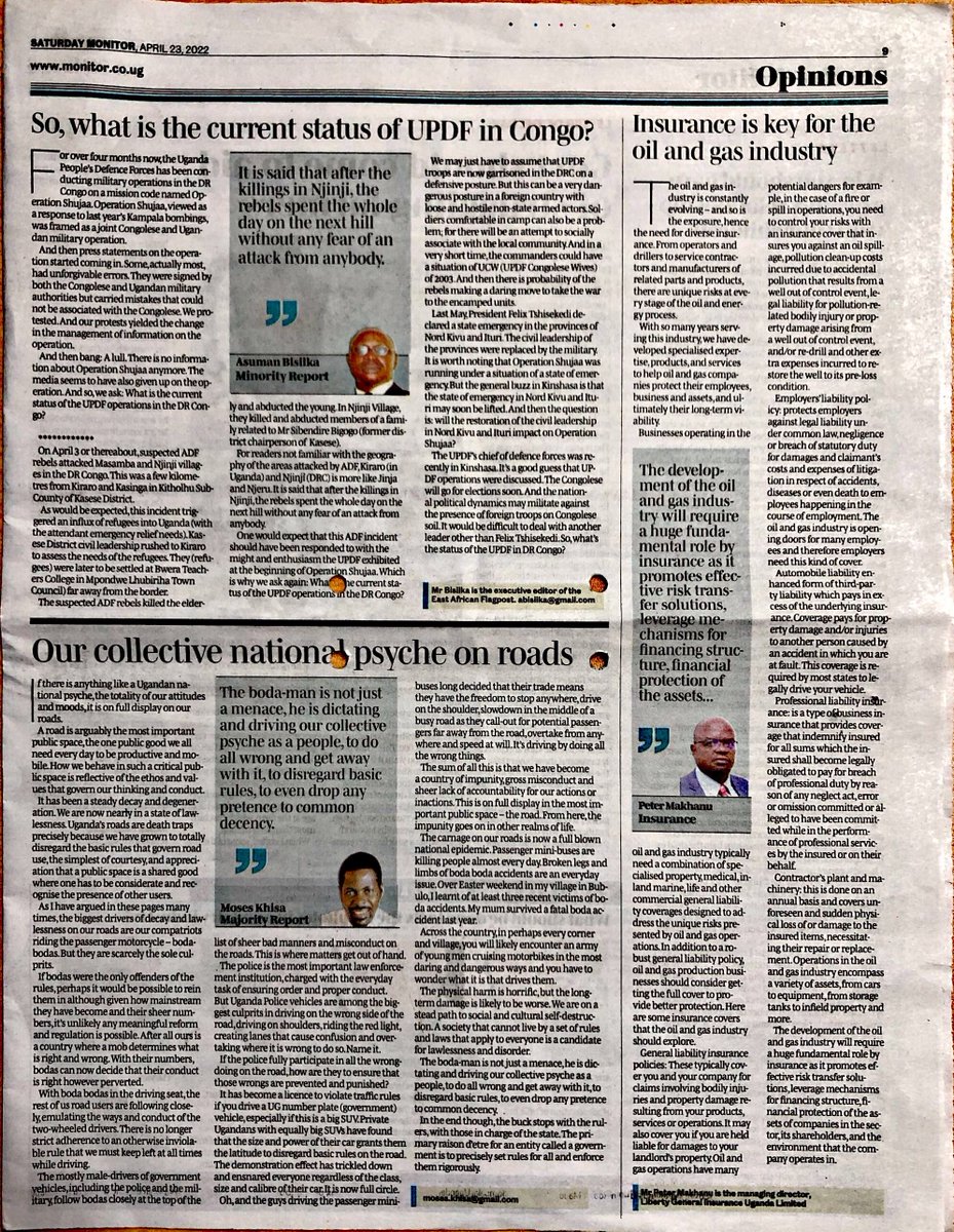 liberty_uganda's tweet photo. Insurance is key for the Oil and Gas industry.
Take a deep dive into the fundamental role of insurance in the oil and gas industry with #LGIU MD Peter Makhanu in last weekend's @DailyMonitor weekend edition. https://t.co/7yDbJ6CVQ0