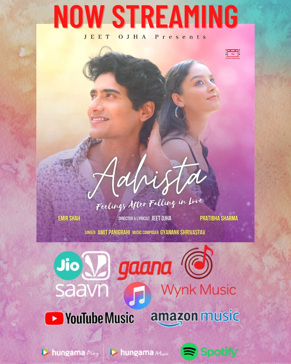 RewindMediawork's tweet photo. Aahista streaming now on all the leading music streaming platforms worldwide. Hear It Now 🎧

#aahista #newsong #streamingnow #Spotify #Gaana #JioSaavn #wynk #iTunes #AppleMusic #Hungama #YouTubeMusic #AmazonMusic 
#HearIt #TuneIn #Song #MusicVideo https://t.co/msSntzXXwo