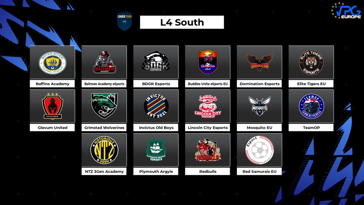 👊🏽 Best of luck to all the teams competing in the L4 South this season! 

🏆 <a href="/VPGEurope/">Virtual Pro Gaming | Europe</a> - Level 6 

🗓 The season kicks off tonight, enjoy guys and create some great memories! 

#ProClubs #FIFA22 #VPG