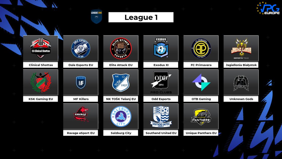👊🏽 Best of luck to all the teams competing in the League One this season! 

🏆 <a href="/VPGEurope/">Virtual Pro Gaming | Europe</a> - Level 4

🗓 The season kicks off tonight, enjoy guys and create some great memories! 

#ProClubs #FIFA22 #VPG