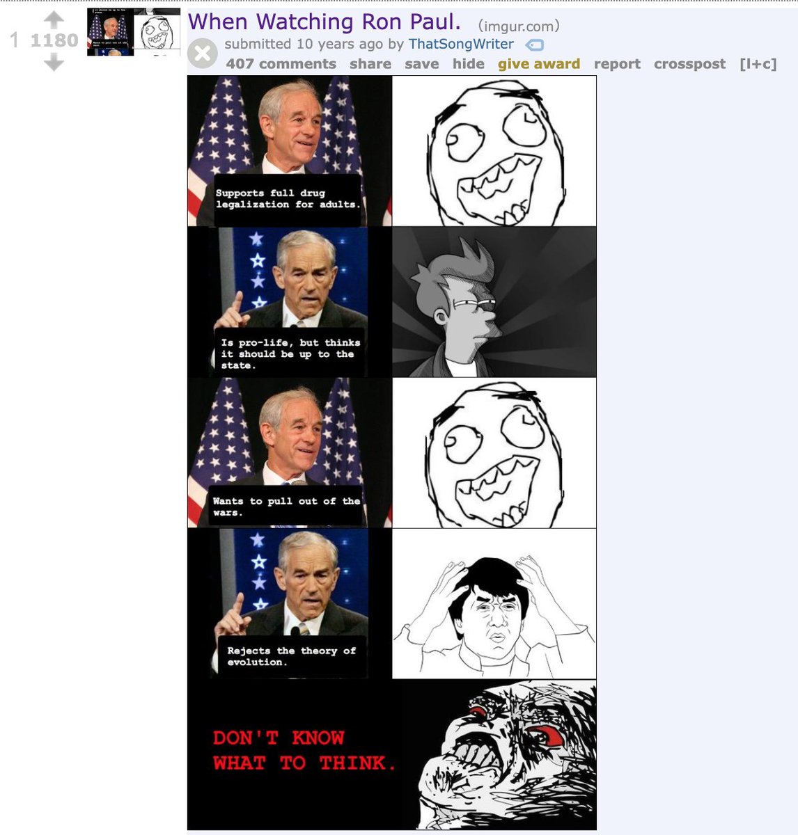 EverySubreddit's tweet photo. Every Single Subreddit #10

r/aaaaaatheismmmmmmmmmm

Subs: 8,321

Top post: When Watching Ron Paul 

#aaaaaatheismmmmmmmmmm #everysinglesubreddit #reddit #atheism https://t.co/JYZuY3NMWh