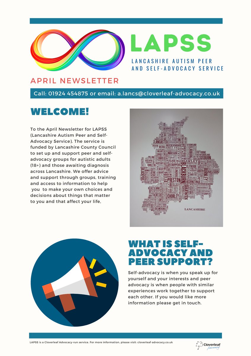 CloverleafAdvoc's tweet photo. Our #Lancashire Autism Peer and Self-Advocacy service has launched a brand-new Newsletter today! Take a look at some of the great work they've been up to & what they have coming up...
↪️ https://t.co/OnxOru33k2
#Autism #LAPSS #SelfAdvocacy #PeerSupport https://t.co/qfL4TWAwSR