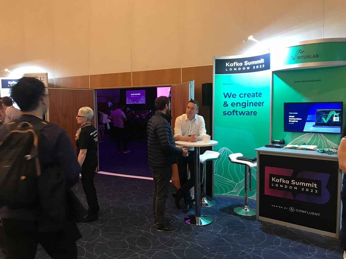 VirtusLab's tweet photo. We are at #KafkaSummit! 🔥

Come by to chat with our #VLteam including COO @tstokrk &amp; CTO @pdolega, who are waiting for you at the booth near the auditorium entrance.

Good to meet again in person! @apachekafka @confluentinc https://t.co/s0VXSDTvCJ
