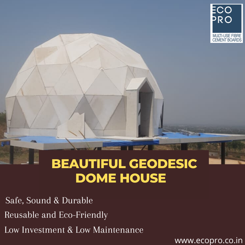 Sahyadriltd's tweet photo. The fun, vibrant, unique geodesic dome houses (in Siroli) are made up using #prefabricated technology with High-Strength #EcoPro Fibre Cement Boards that can withstand harsh sun, heavy rain and even hurricanes – giving you the highest safety and durability.
#ModularHouse https://t.co/U2i6r9Jvsq