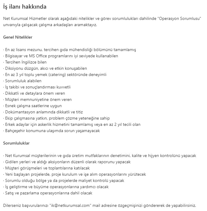 NetKurumsal's tweet photo. Net Kurumsal Hizmetler olarak aşağıdaki nitelikler ve görev sorumlulukları dahilinde "Operasyon Sorumlusu" unvanıyla çalışacak çalışma arkadaşları aramaktayız.

Başvurularınızı https://t.co/DZrSKHCkPg linkindeki formu doldurarak yapabilirsiniz. https://t.co/dBBER1yrev
