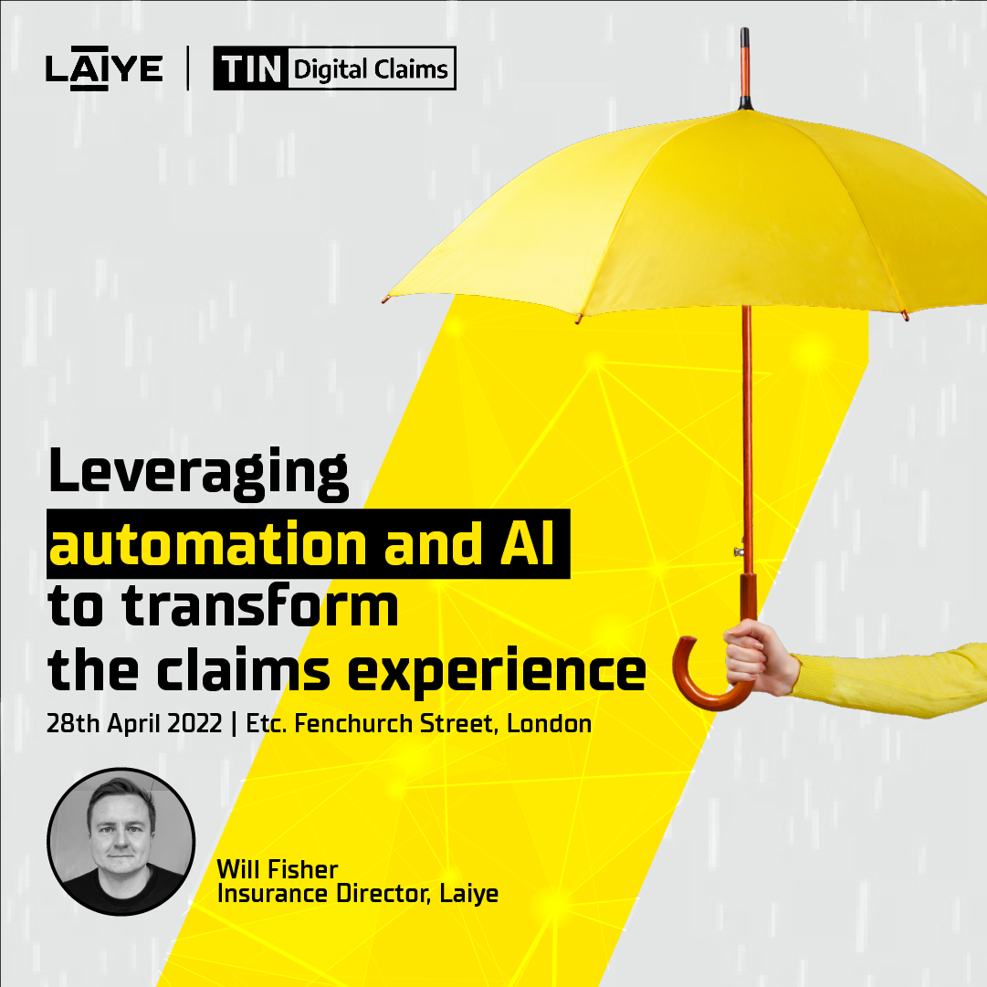 <a href="/LaiyeTechnology/">Laiye</a> 's Insurance team will be at @TheInsuranceNet 's Digital Claims event this Thursday talking about how to transform the claims experience and much more! 
Reach out to Steven Bown or William Fisher to learn more or to schedule some time to meet at the event.