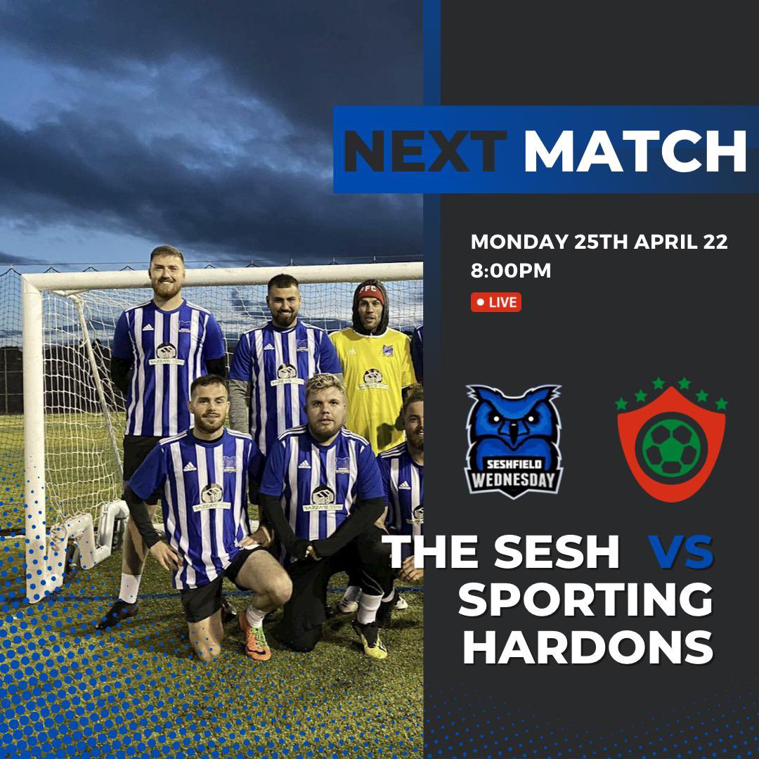 Seshwednesdayfc's tweet photo. 🔵 MATCHDAY ⚪️

🆚 Sporting Hardons
⏱ Kick-off 8:00pm 
🎥 Live on Facebook

Hopefully the opposition turns up and actually wants to play us for once. 

🦉 Up the Sesh 

#Sesh #6Aside #Nottingham #LeisureLeagues #Football #SWFC #Matchday @NottmLeisure https://t.co/1CmrpYXKCv