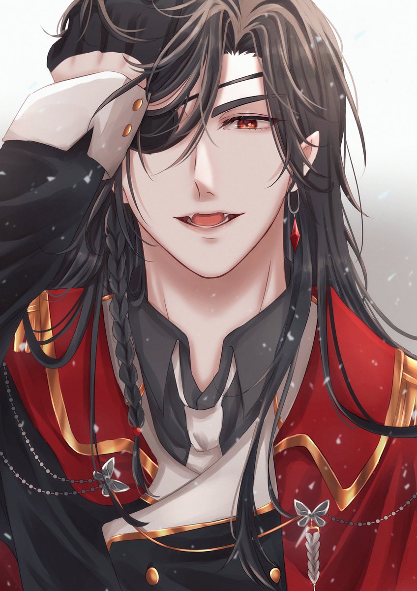 male focus 1boy eyepatch jewelry earrings long hair black hair  illustration images