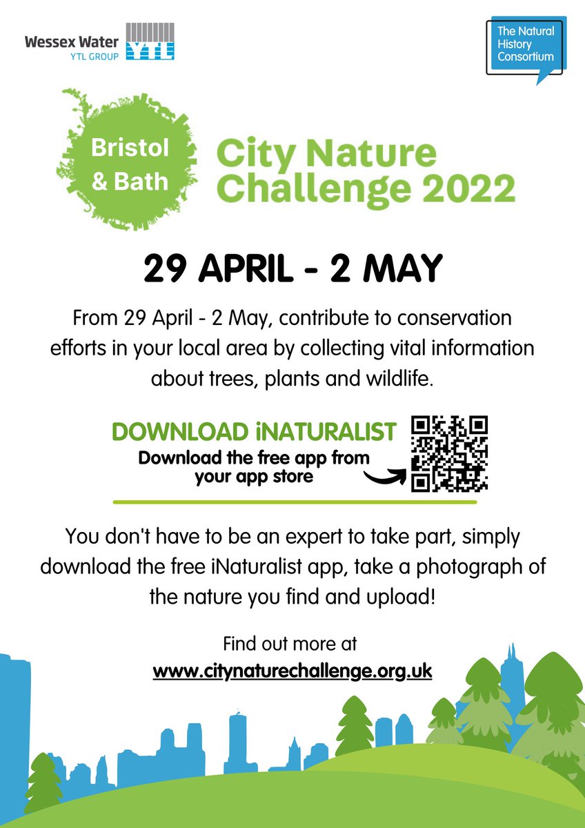 Happening from 29th April to 2nd May, Bristol and Bath are taking part in the City Nature Challenge, a global wildlife recording project! Check out the QR code to see how your photographs can help conservation efforts.

#citynaturechallenge #inaturalist #conservation #wildlife