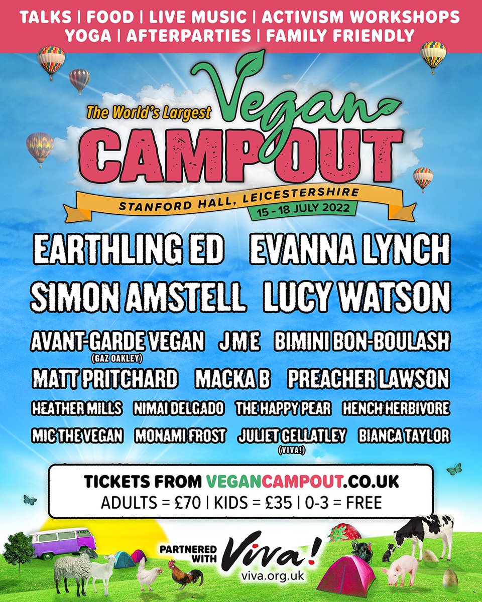 I'm so excited and nervous to be speaking at <a href="/VeganCampOut/">Vegan Camp Out</a> in July! ⛺️

3 days of camping, talks, live music, afterparties, yoga/meditation classes and the UK's best vegan food 🍔

🎫 Tickets selling fast from tkt.to/vco2022