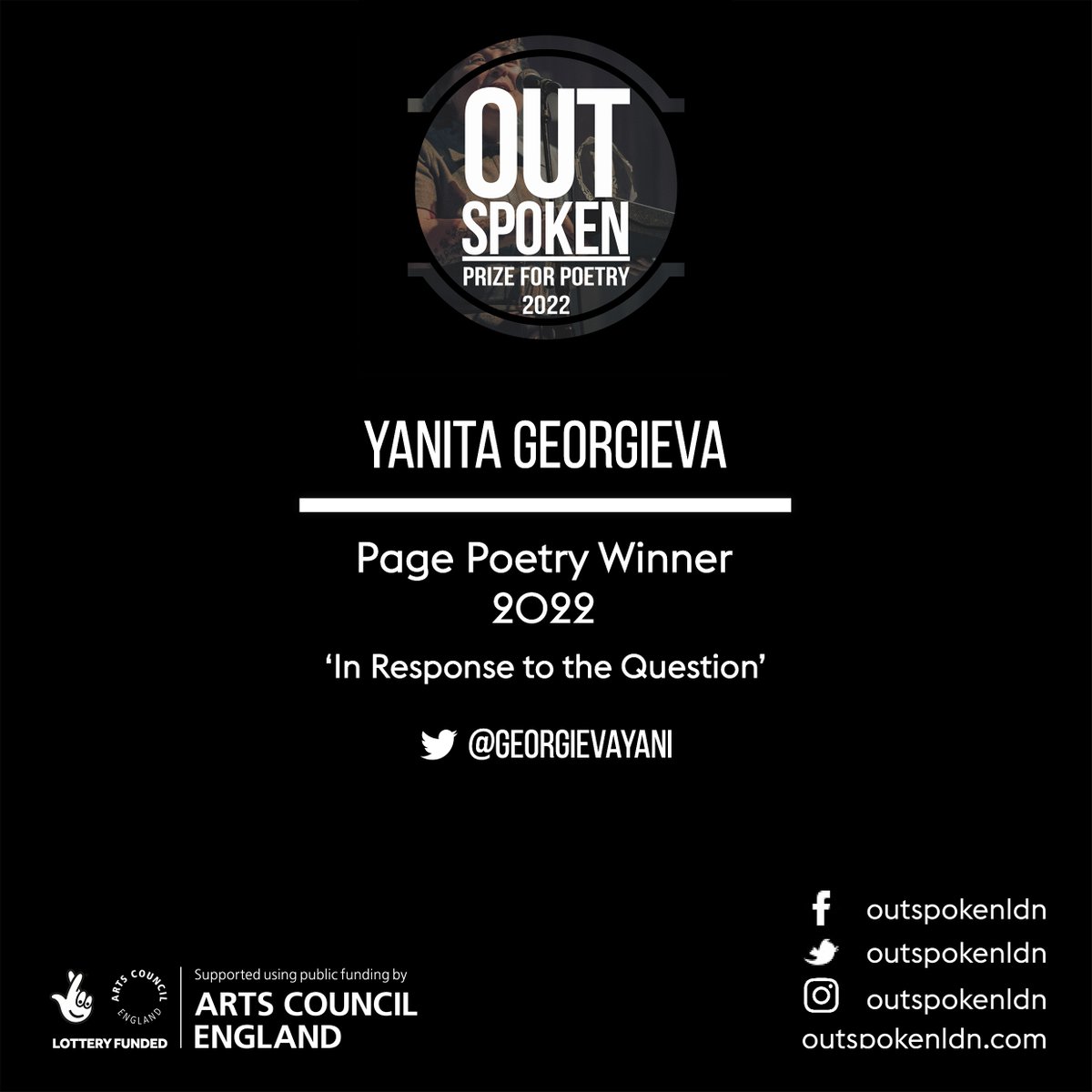 OutSpokenLDN's tweet photo. Once again, massive congrats to all our entrants, finalists &amp; winners of the #OutSpokenldn Prize for Poetry 2022 - you can read/watch all of the shortlisted poems here: https://t.co/qJsNLDaQhq https://t.co/yVzyFz2YUa