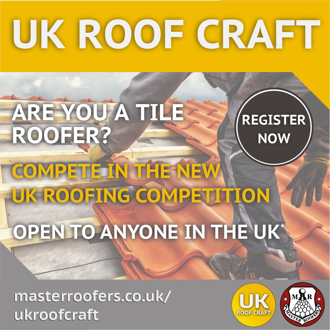 Are you a tile roofer? Compete in UK Roof Craft 2022!

Open to anyone in the UK over the age of 18*. 

REGISTER NOW at masterroofers.co.uk/ukroof-registr…

For more information, visit masterroofers.co.uk

#competition #competitionuk #roofing #roofinguk #ukroofing #roofer #rooferuk