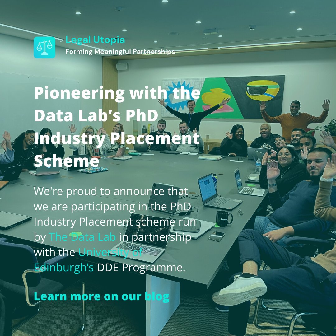 AiLegalutopia's tweet photo. We are delighted to announce our participation in the PhD Industry Placement scheme run by The Data Lab, in partnership with The University of Edinburgh's DDE Programme.
Read more on our blog:
https://t.co/YPMP5F5HGk
#innovationculture #thedatalab #universityofedinburgh https://t.co/TvD1AgFHKs