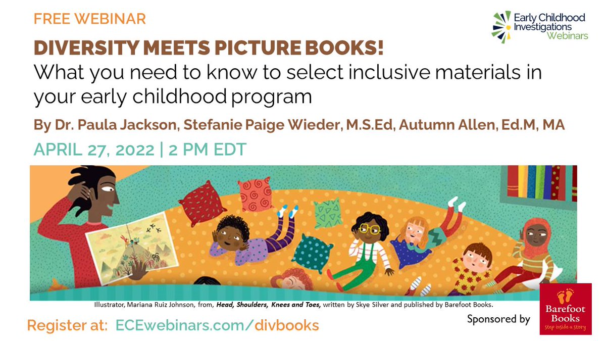 ECEWebinars's tweet photo. WEDNESDAY➡ Selecting picture books for diversity. Brought to you by the experts at @barefootbooks. - https://t.co/cQLIJORMYr #earlychildhood #earlychildhoodeducation #ece #earlyliteracy #childcare #prechool #headstart #prekindergarten #libraries #librarians @CLELorg @MelissaZD https://t.co/tE0OVR9aDw