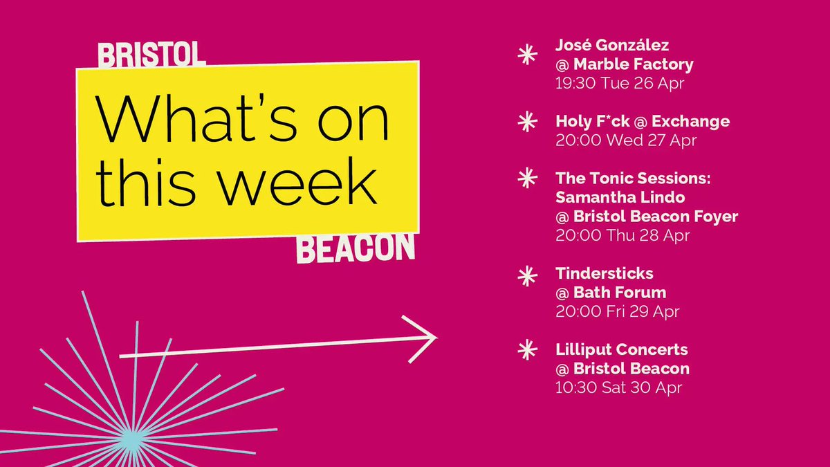Bristol_Beacon's tweet photo. Live music this week: @_JoseGonzalez_ at @MarbleFactoryUK on Tue 26 Apr, @holyfuck at @exchangebristol on Wed 27 Apr, @samanthalindouk here on Thu 28 Apr, @tindersticksUK on Fri Apr 29 and Lilliput Concerts here on Sat 30 Apr.

See what's on https://t.co/zk6FvCeytq https://t.co/pdCR9SDVxy