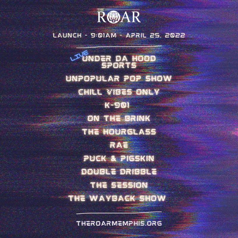 RoarMemphis's tweet photo. We hope you are enjoying the launch of  The ROAR 🤩

Here is the schedule for the rest of the day. The Unpopular Pop Show with @jhallmemphis is on right now! 🐯💙 https://t.co/q8AR7yTABy